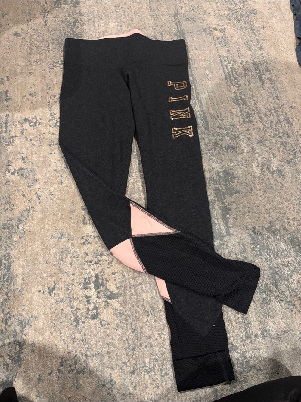 PINK Victoria's Secret Black Leggings with Pink Panels